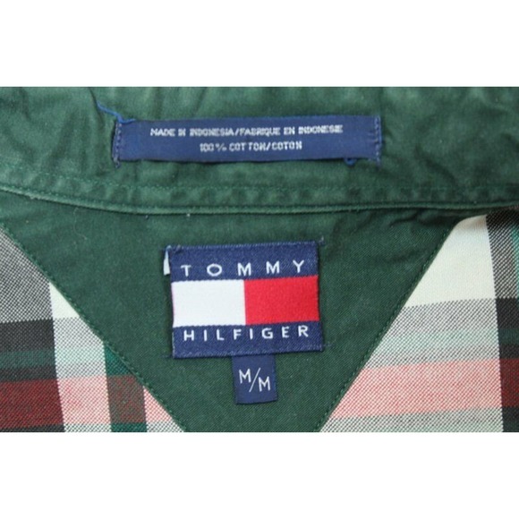 Tommy Hilfiger Long sleeve button down Shirt Red Green Plaid Mens M 100% Cotton - Picture 4 of 5